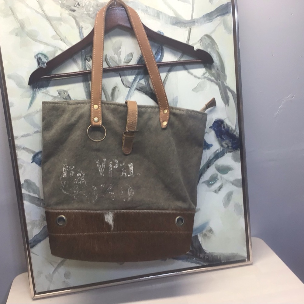 Myra Hair on Hide, Canvas, Leather Large Shoulder Bag Tote Stunner